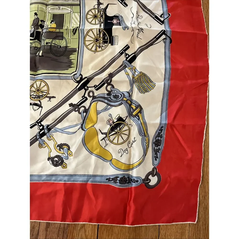 Vintage Glentex Silk Scarf 30x30 Old Fashion Buggy Print Hand Rolled Italy
